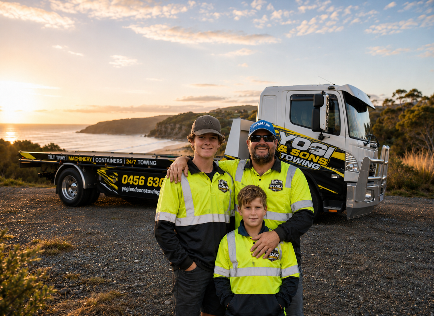 Yogi & Sons tow truck on a Tasmanian road